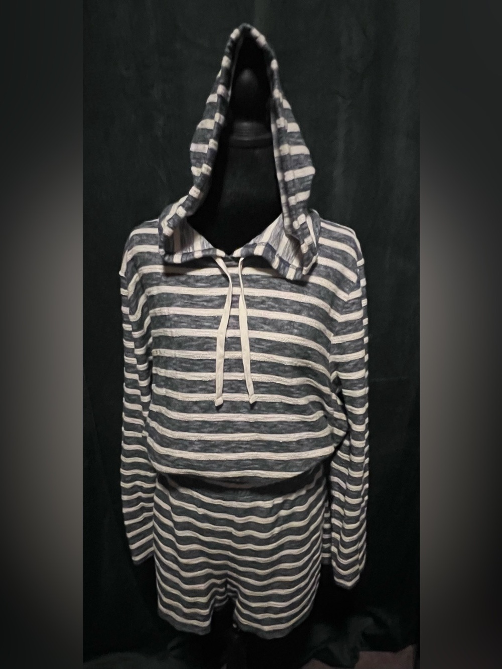 NWOT - J. Crew Navy and Creamy White Striped Hooded Crewneck Shirt & Shorts - Picture 1 of 6